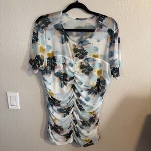 Torrid Ruched Mesh Floral Short Sleeve Top Size 2
